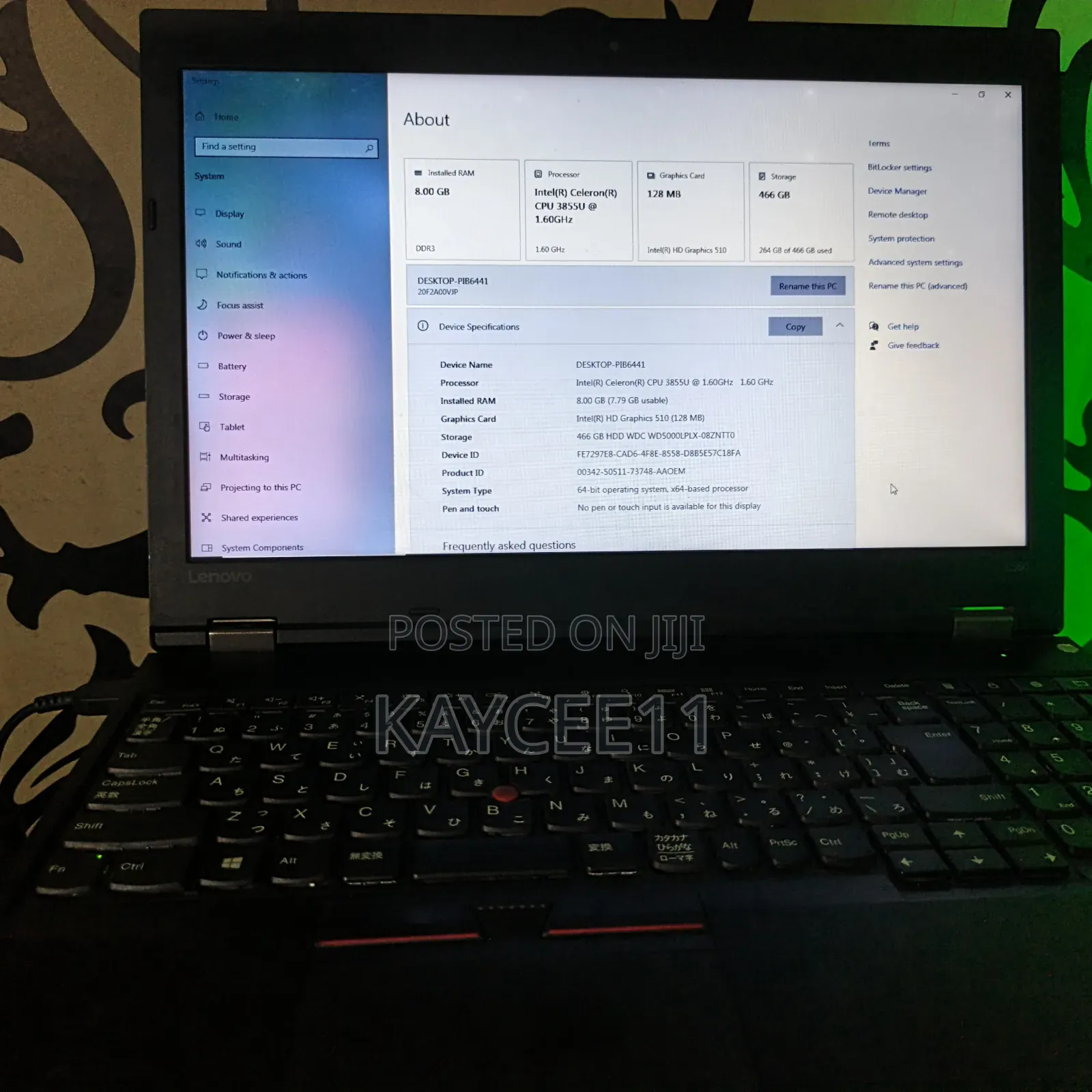 Laptop Lenovo 8GB Intel HDD 500GB