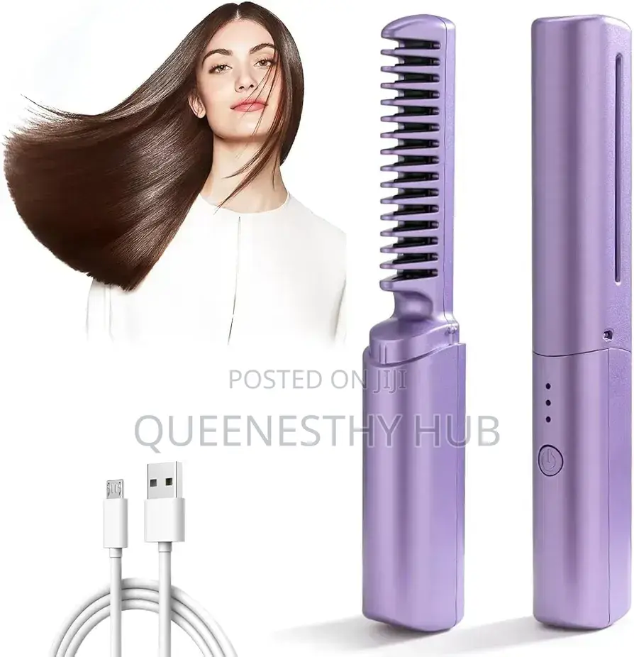 2-in-1 Rechargeable Cordless Hair Straightener Curler Brush