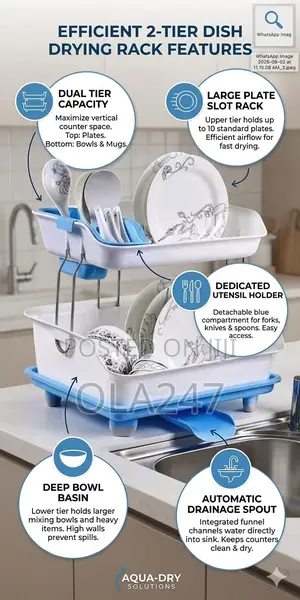 Premium 2-Tier Dish Drying Rack With Automatic Drainage Spout