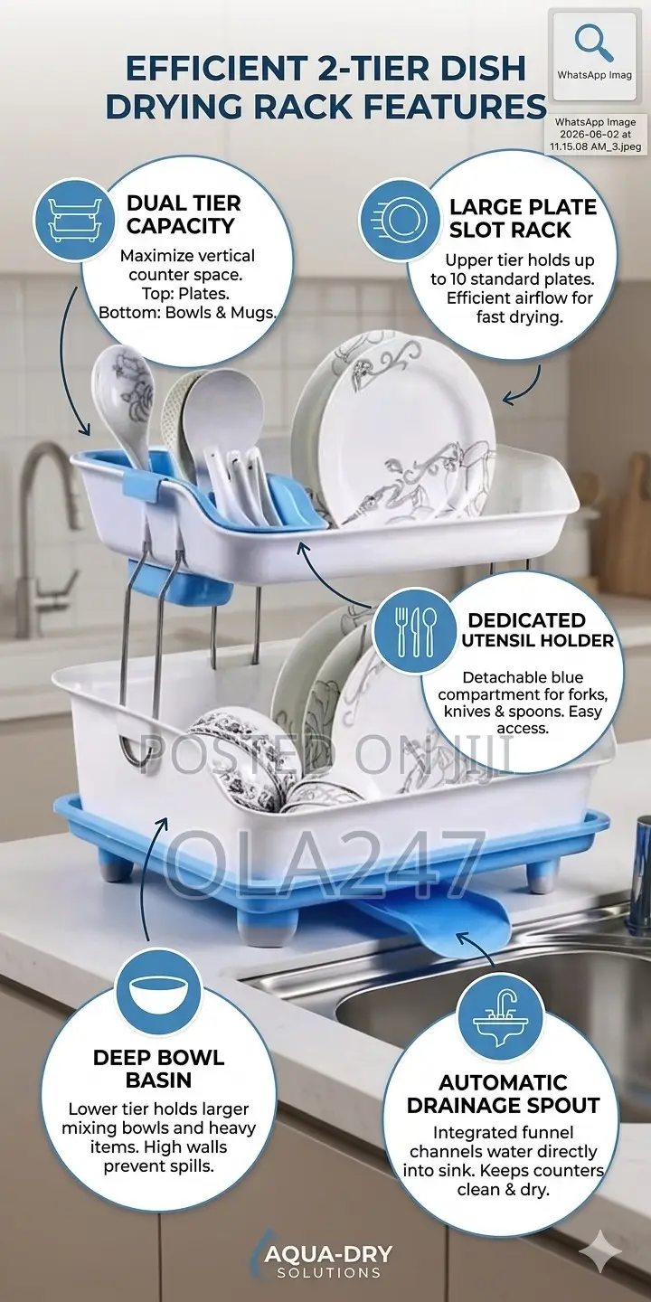Premium 2-Tier Dish Drying Rack With Automatic Drainage Spout