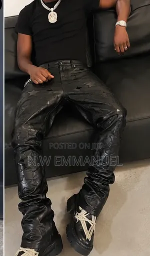 Luxury Black Star Design Leather Pants for Men – Slim Fit