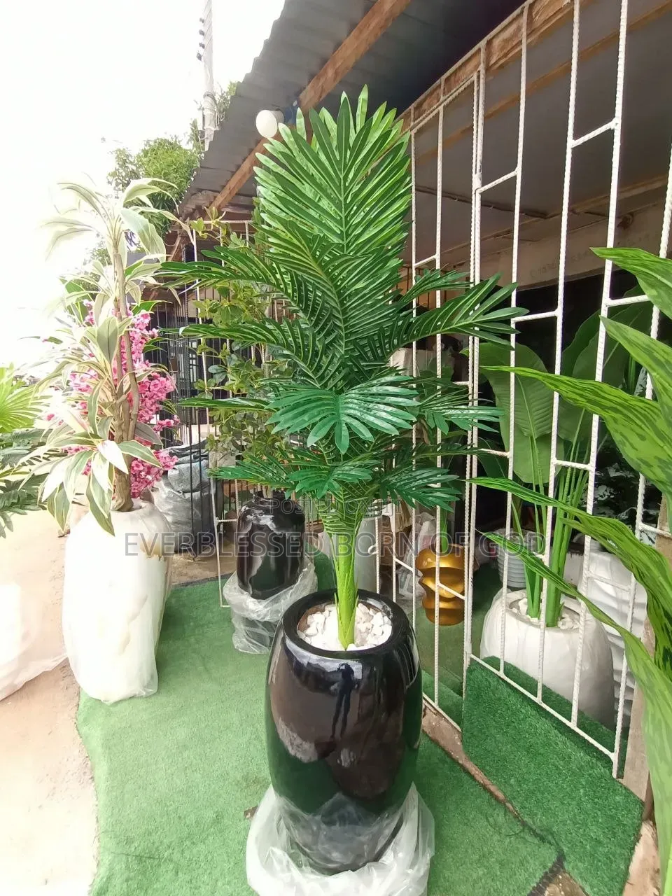 Round Pot and Artificial Plant