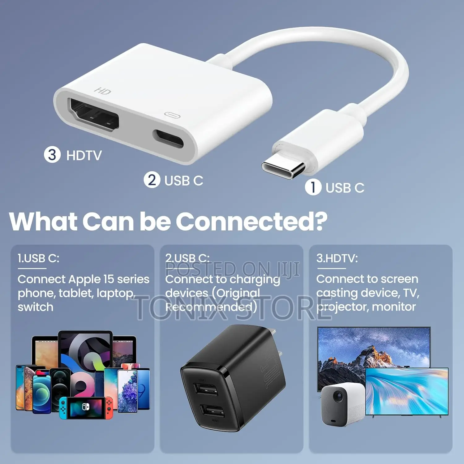 Type-C to Hdmi Video Adapter With Usb-C Fast Charging Port