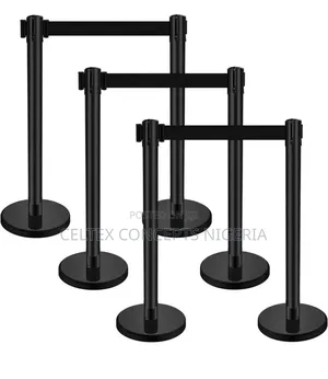 Three Pairs of Retractable Black Stanchions