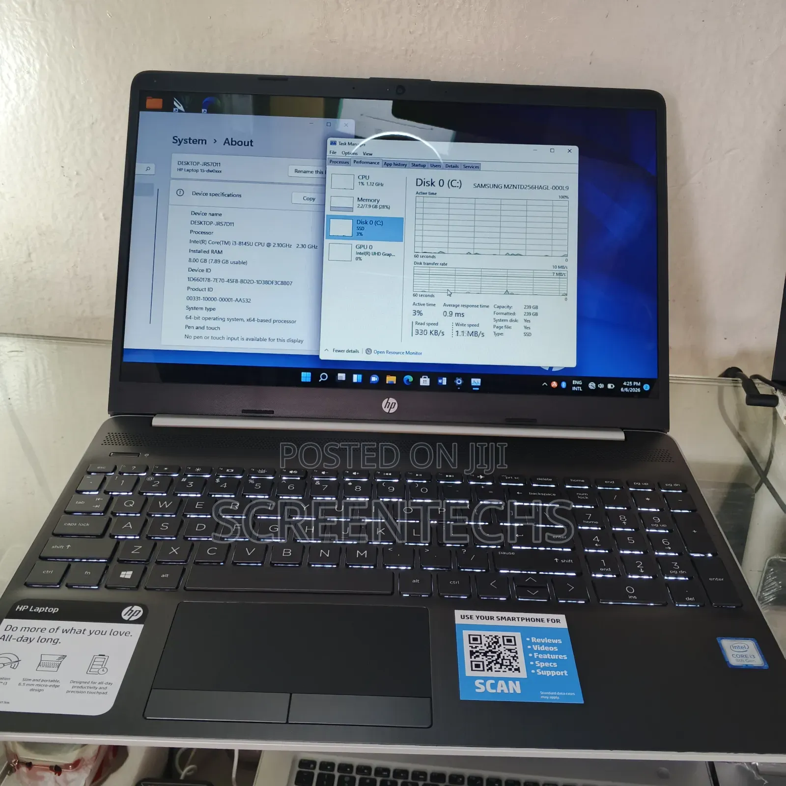 Laptop HP 8GB Intel Core i3 SSD 256GB