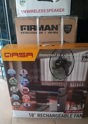 Qasa 18" Rechargeable Fan | Bluetooth Speaker,Rgb Light,Remote