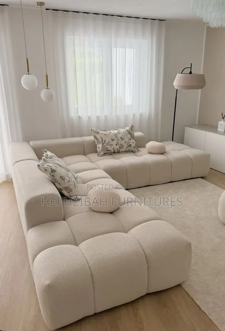 L Shaped Modern Cream Bubble Sofa