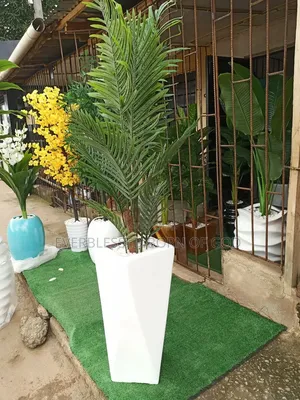 Natural Looking Mesh Palm Plant/ Flower With 2ft Diamond Pot, 5ft Plus