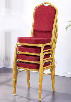 Modern Gold Frame Church Chair With Red Upholstery