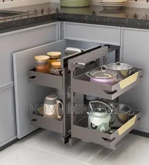 New Design Left Right Pull-Out Plate Rack-Grey With Brown Design