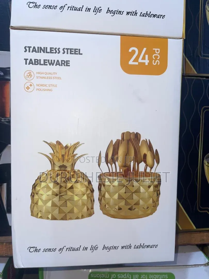 24pcs Golden Cutlery Set With Pineapple Case