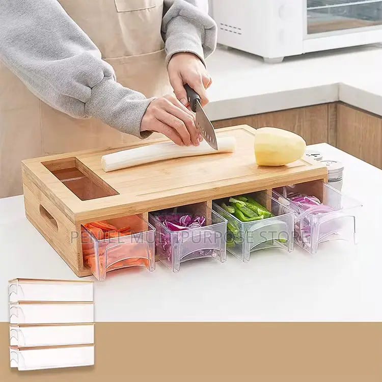 Bamboo Cutting Board With 4 Containers