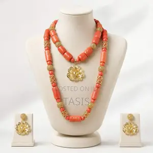 2 Line Coral With Pendant and Earrings