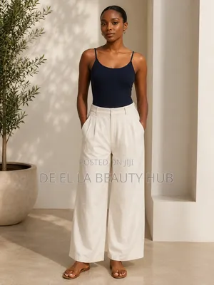 Chic Wide-Leg Cream Trousers | Elegant Women's Casual Office Wear