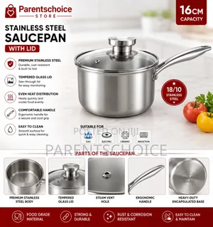 Stainless Steel Saucepan With Glass Lid – 16cm