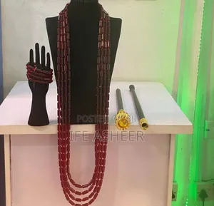 Mens Staff Navel Length 4 Layers Burgundy Color Beads With Bracelets