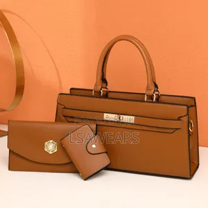 3 in 1 Ladies Classic Handbag Small Bag Card Case Set Women Brown
