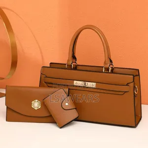 3 in 1 Ladies Classic Handbag Small Bag Card Case Set Women Brown