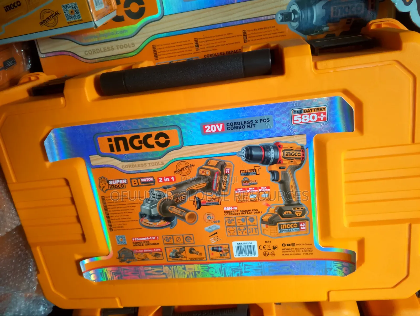 Ingco Angle Grinder Drill Combo Kit Cordless 20v