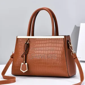 Stone Pattern Pu High-End Stereotyped Pure Color One-Shoulder Brown