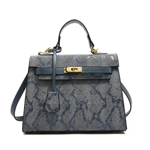 European and American Vintage Snake Shoulder Crossbody Handbag Blue