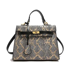 European and American Vintage Snake Shoulder Crossbody Handbag Goldmix