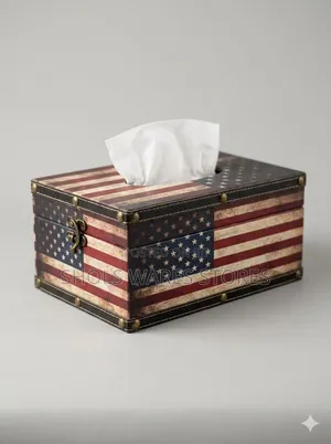 Vintage American Flag Tissue Box Cover