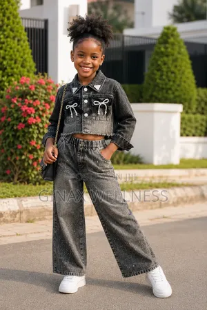 Stylish Jeans Jacket and Wide-Leg Jeans Trousers Set for Girls