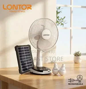 Lontor 12" Rechargeable Solar Table Fan With 3-Blades Night Light