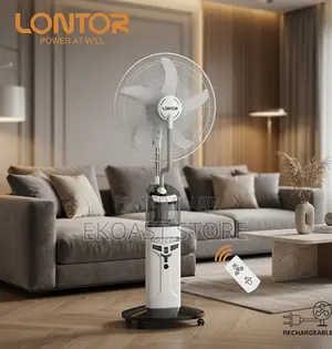 Lontor 18" Rechargeable Solar Mist Standing Fan With 5 Blades Remote