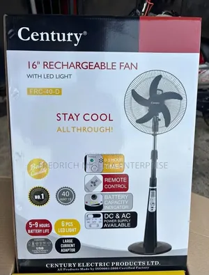 Century 16" Rechargeable Standing Fan + Led Light