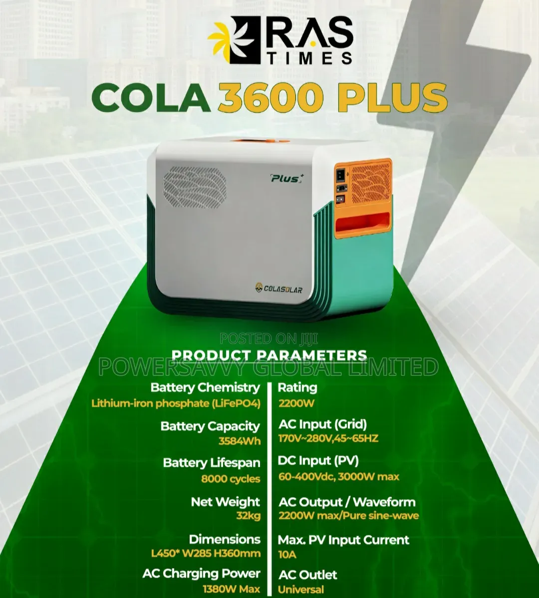 Cola Solar 3600 Plus Solar Generator