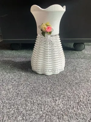 White Dress-Shaped Wicker Vase With Flower Accent