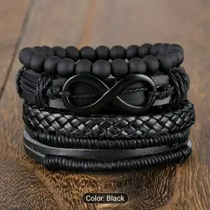Infinite 8 Faux Leather Wood Bead Handwoven Bracelets Set
