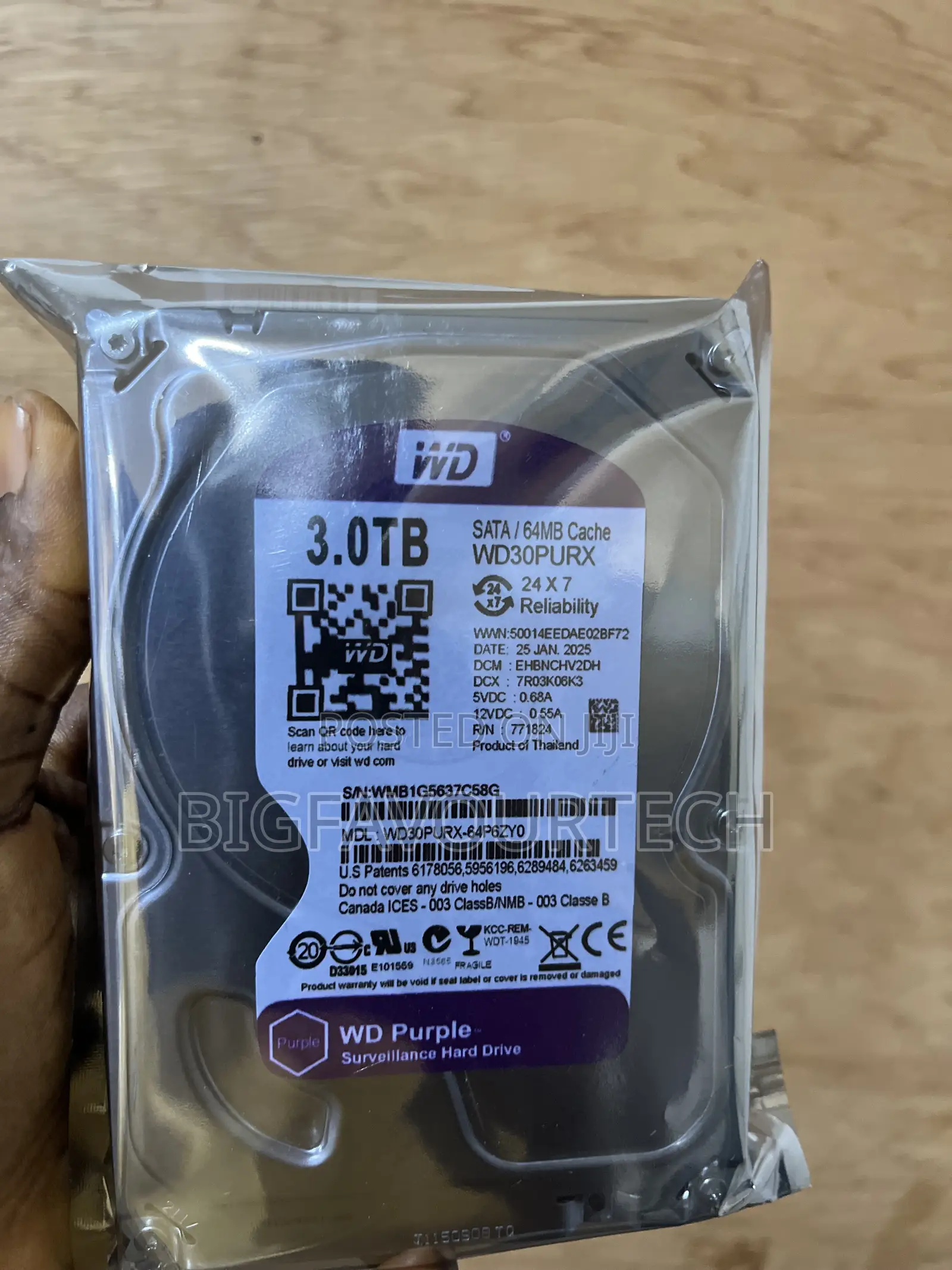 Western Digital 3tb Surveillance Hard Drive 3.0 Speed Purple Wd