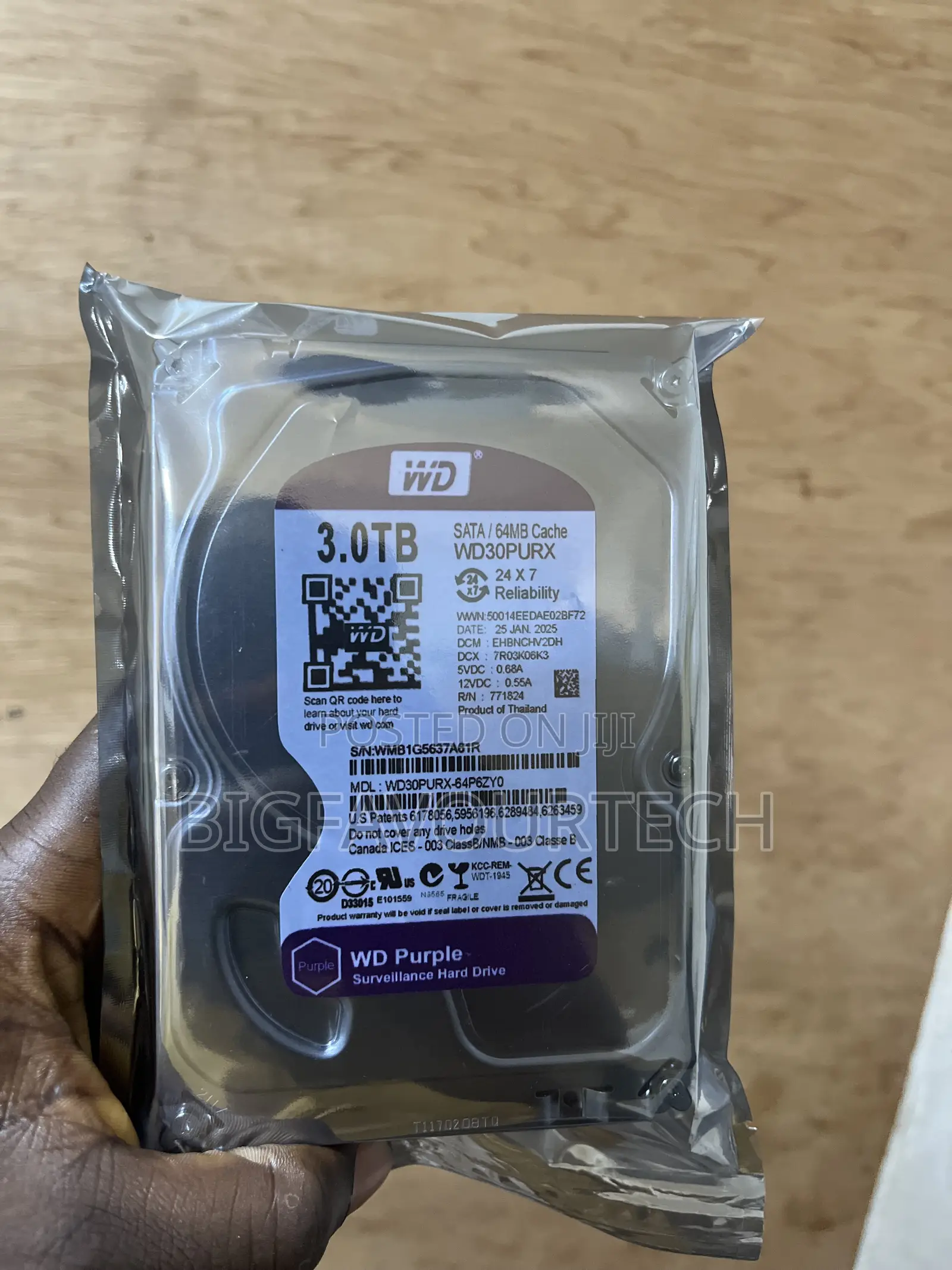 Western Digital 3tb Surveillance Hard Drive 3.0 Speed Purple Wd