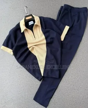 Men's Nigerian Crafted 2piece Set Sharp Navy Blue Beige Cream Combo