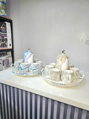 8-Piece Ceramic Porcelain Teapot and Cups Set With Revolving Tray