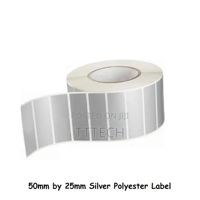 50mm by 25mm Silver Polyester Label
