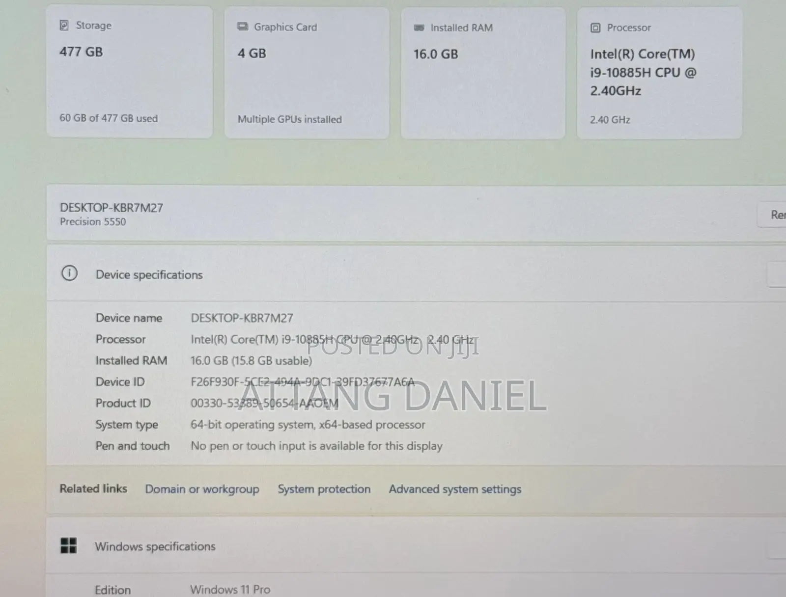 Laptop Dell Precision 5550 16GB Intel SSD 512GB