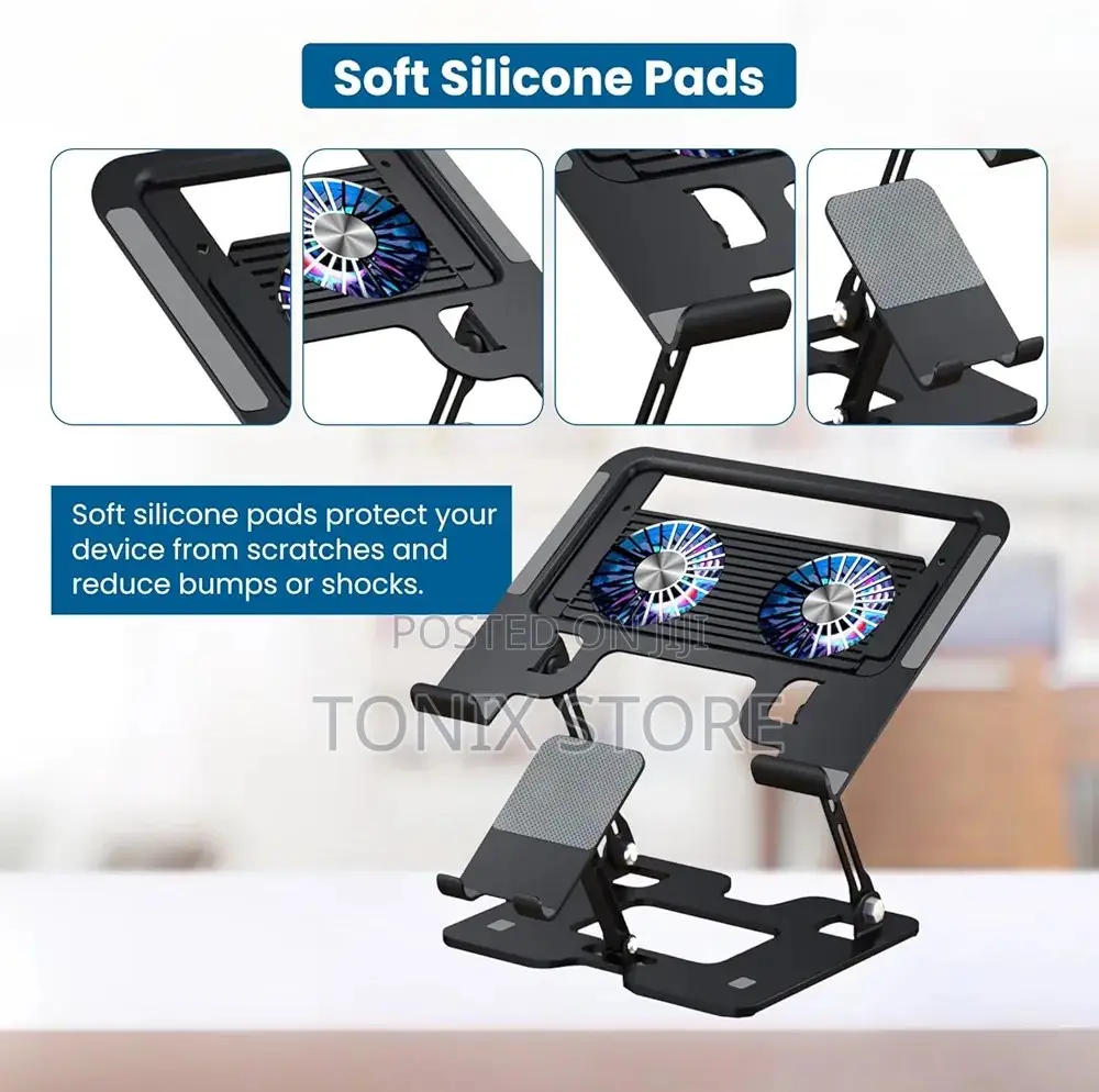 Foldable Laptop Stand With Dual Cooling Fans And Foldable Phone Stands