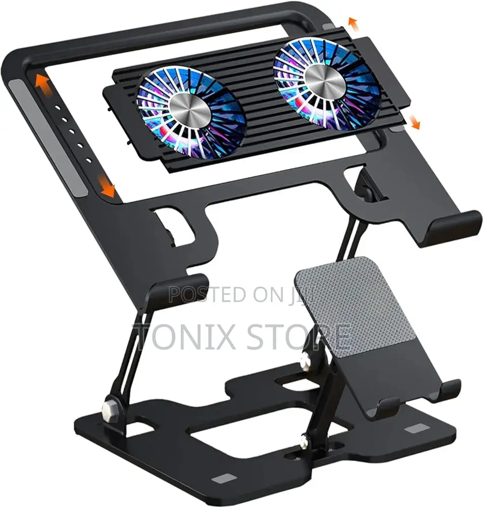 Foldable Laptop Stand With Dual Cooling Fans And Foldable Phone Stands