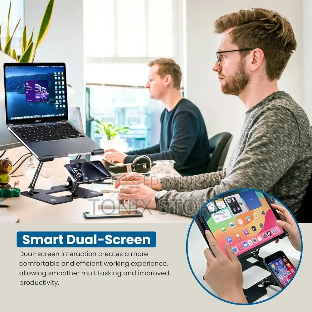 Foldable Laptop Stand With Dual Cooling Fans And Foldable Phone Stands