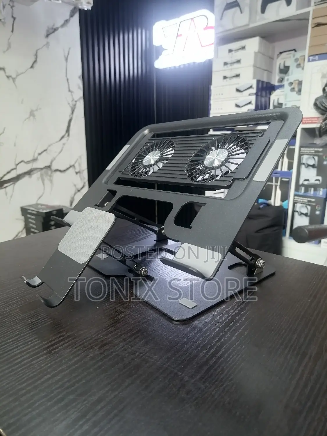 Foldable Laptop Stand With Dual Cooling Fans And Foldable Phone Stands