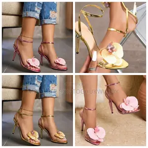 Luxury Metallic Pink Orchid Flower Sandals - Elegant Strappy Stilettos