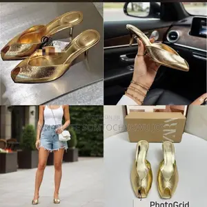 Zara Metallic Gold Peep-Toe Mules - Elegant Kitten Heel Slippers