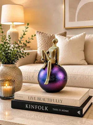 Gold Man on Purple Ball Statue - Modern Art Decor