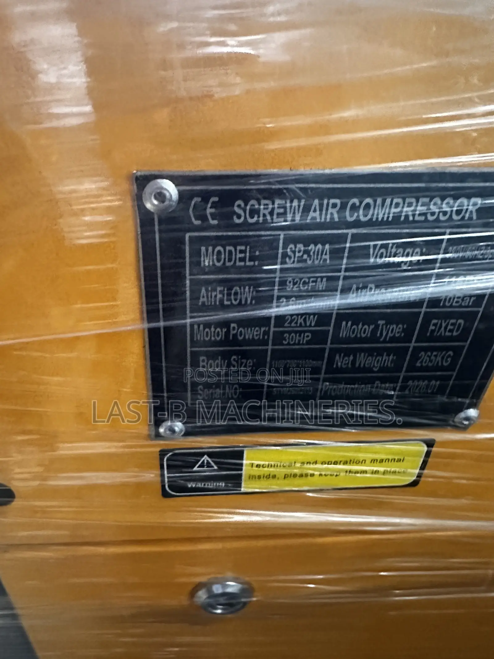 30hp 10bar Screw Air Compressor Machine