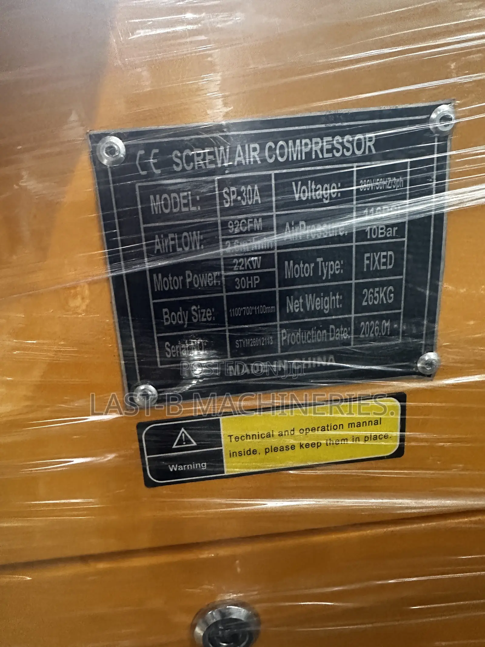 30hp 10bar Screw Air Compressor Machine