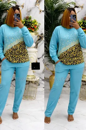 Female Nigerian Crafted 2piece Set , Sky Blue Leopard Print Combo